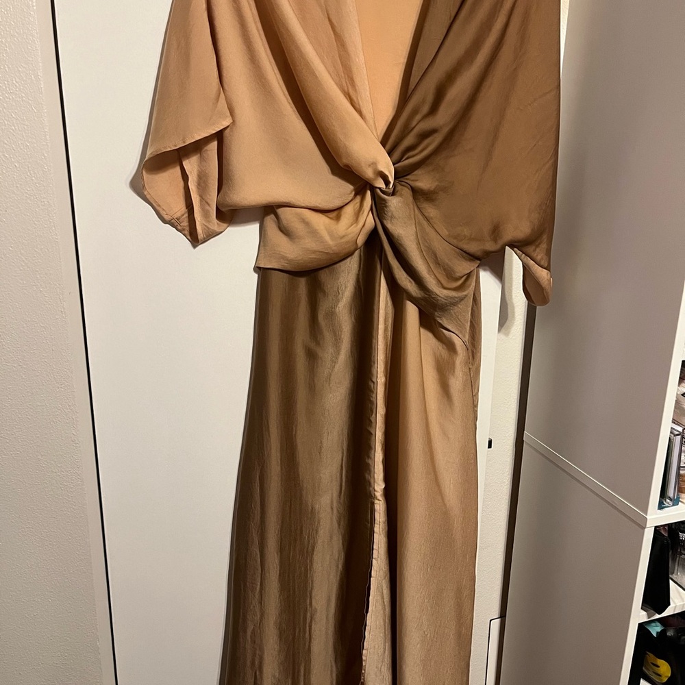 ODDY Satin Twist Front Colorblock midi Dress Size Large - Picture 2 of 6